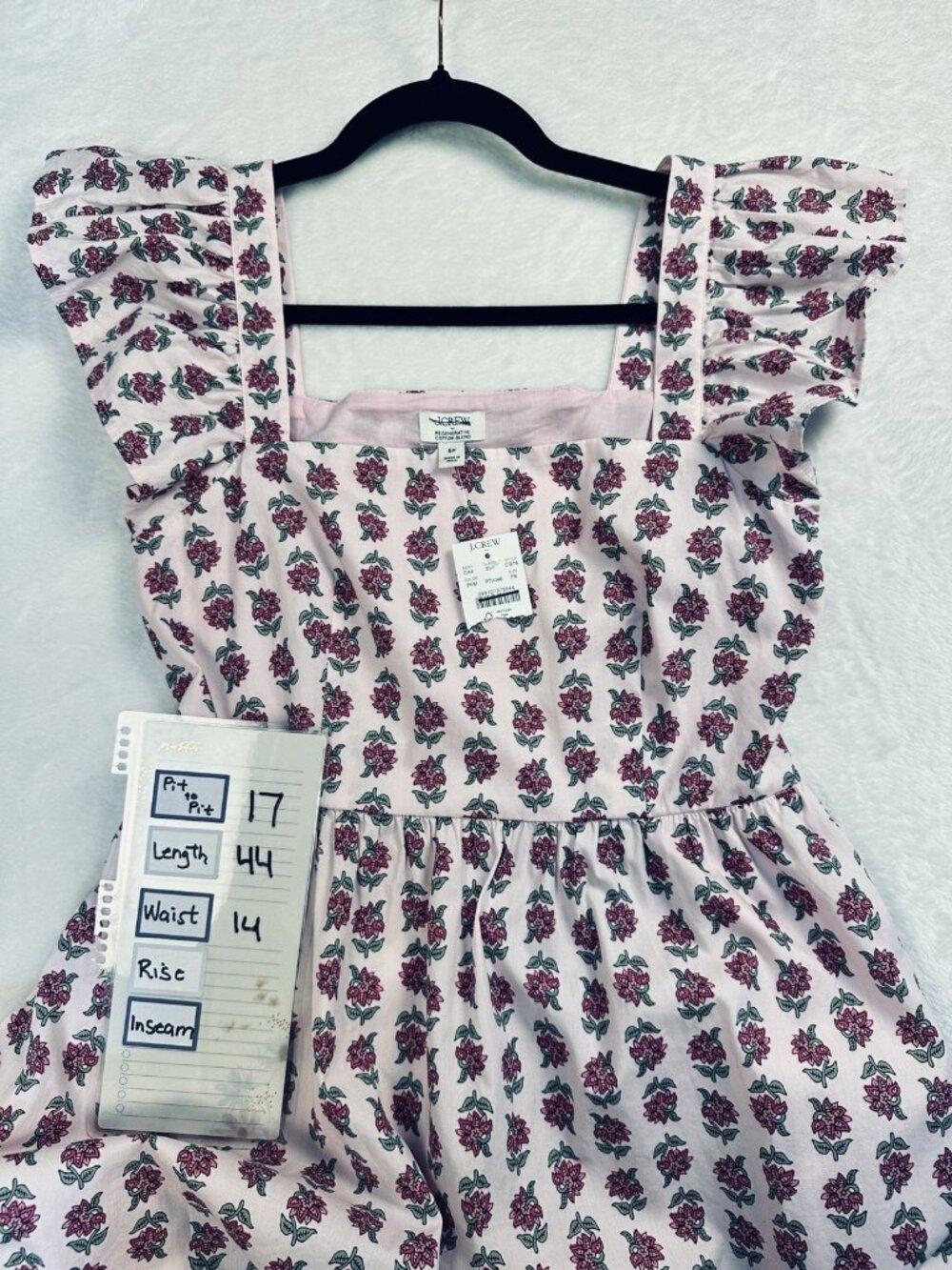 J.Crew Floral Midi Dress Pink Ruffle Sleeve Square Neck Cotton Size 6P NWT $158 - Picture 10 of 16